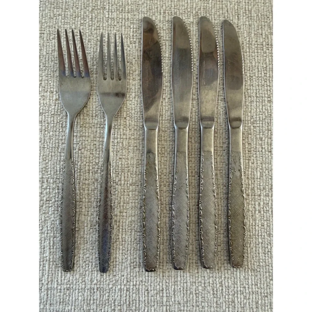 Edward Don BALI Stainless Flatware Lot 5 Pcs 3 Dinner Knives 1 Fork 1 Salad Fork
